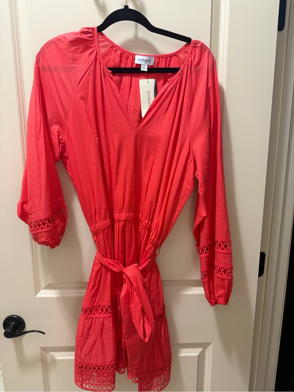 Evereve Coral Tie-Waist Boho Dress